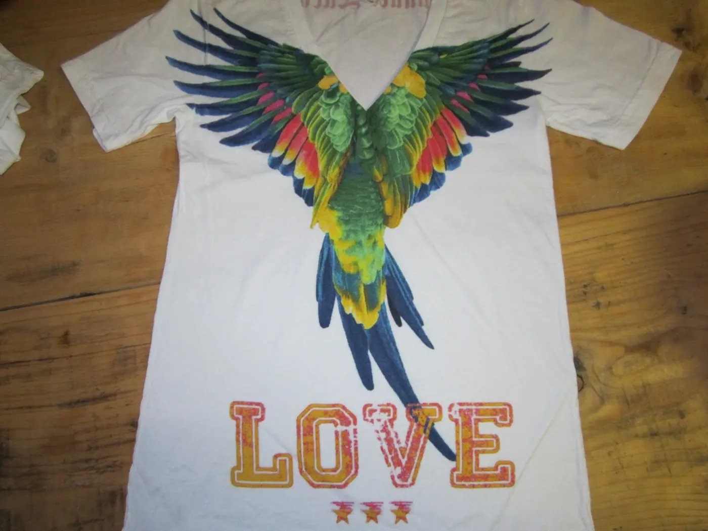 Stampa DTF: T-shirt pappagallo colorato e scritta LOVE