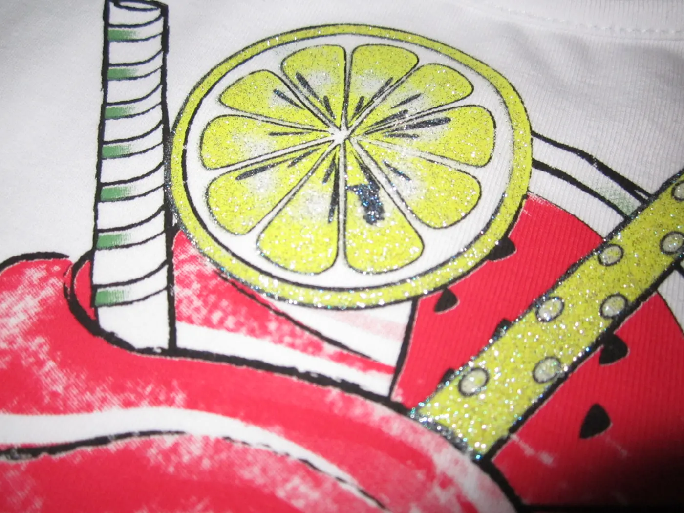 Serigrafia: Stampa glitter limone e anguria su bianco
