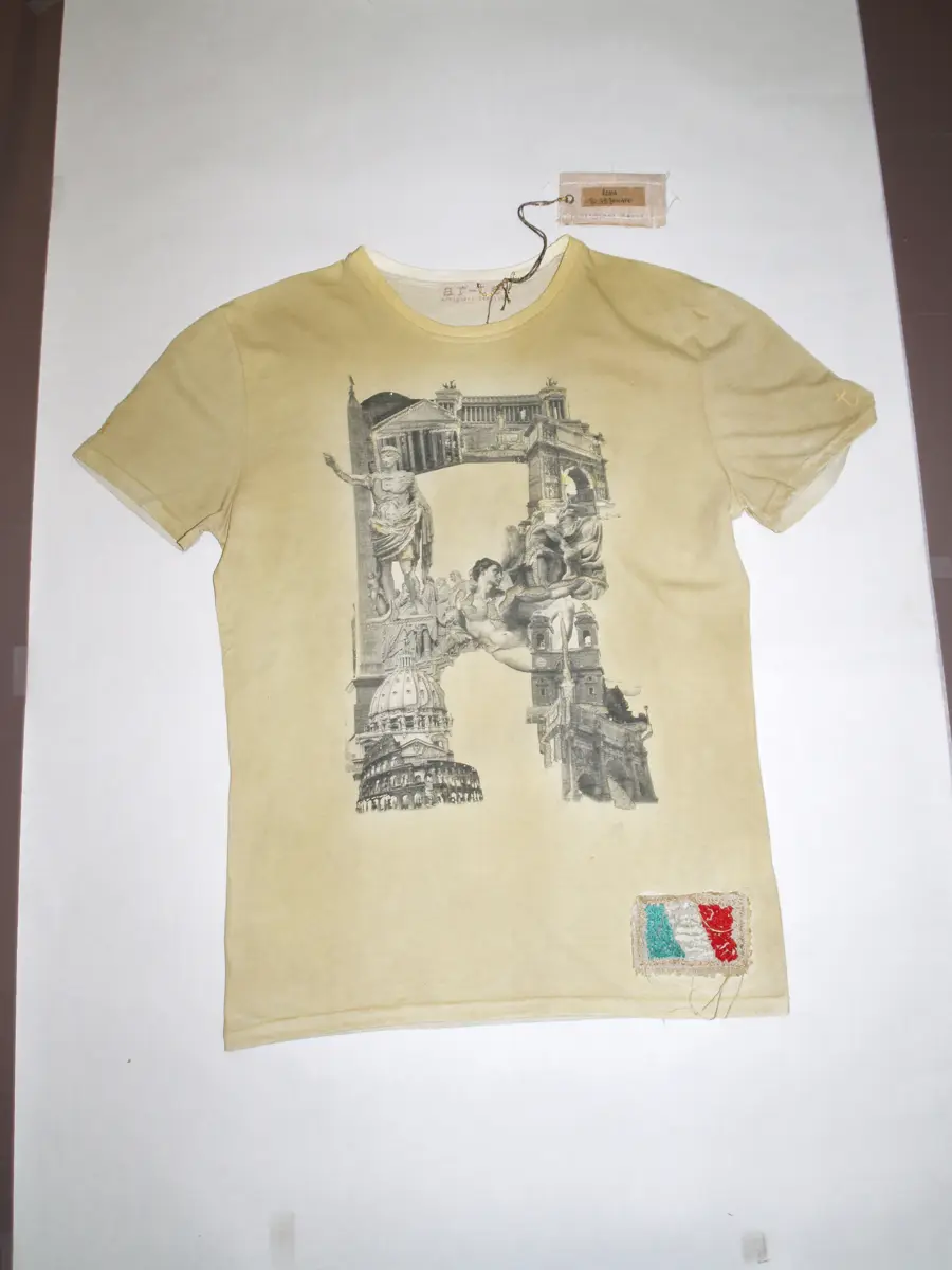 Stampa su capo: T-shirt gialla lettera R Roma, patch