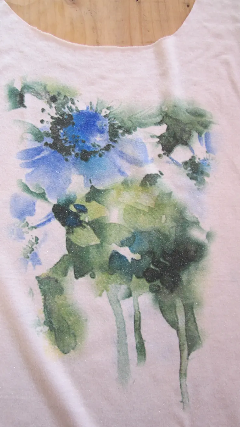 Sublimazione: T-shirt fiori acquerello blu e verde